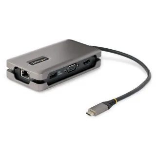 Startech USB-C Multiport Adapter, HDMI/VGA, 4K 60Hz Video, 3-Port USB Hub, 100W Power Delivery Pass-Through, GbE, USB Type-C Travel Dock w/ Charging, 1ft/30cm Wrap-Around Cable - Mini Laptop Docking Station (DKT31CVHPD3) - Docking station - USB-C - VGA, HDMI - 1GbE - 16 Watt