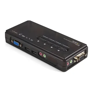 Startech 4 Port Black USB KVM Switch Kit with Cables and Audio - desktop KVM Switch - VGA KVM Switch - USB KVM Switch 4 Port (SV411KUSB)