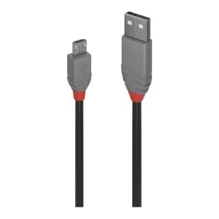 Lindy 36734 3m USB-A (M) 2.0 To USB Micro-B (M) 2.0 Anthra Line 480Mbps Cable - Black