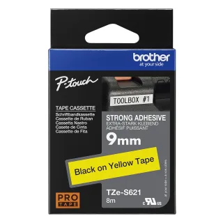 Brother TZe-S621 - Extra strength adhesive - black on yellow - Roll (0.9 cm x 8 m) 1 cassette(s) laminated tape - for Brother PT-D210, D600, H110, H200, P-Touch PT-D200, D450, E550, H107, H110, H200, P900