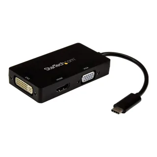 Startech 4K USB C to HDMI, VGA & DVI Multi Port Video Display Adapter for Mac / Windows Laptop & Monitor (CDPVGDVHDBP) - Adapter - USB-C male to HD-15 (VGA), DVI-I, HDMI female - 15 cm - black - active converter, 4K30Hz (3840 x 2160) support (HDMI), 1920 x 1200 (WUXGA) support 60Hz (DVI and VGA)
