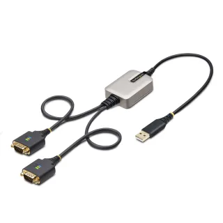 StarTech 2ft (60cm) 2-Port USB to Serial Adapter Cable, Interchangeable DB9 Screws/Nuts, COM Retention, USB-A to DB9 RS232, FTDI, Level-4 ESD Protection, Windows/macOS/ChromeOS/Linux - Rugged TPE Construction (2P1FFC-USB-SERIAL)