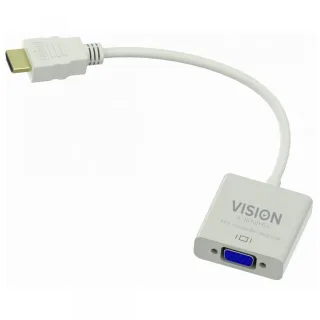 HDMI to VGA adaptor - maximum resolution 1920 x 1080 - does not convert VGA to HDMI - HDMI (m) to VGA (f) - outer diameter 5.5 mm - 32 awg - overall length 230 mm - white