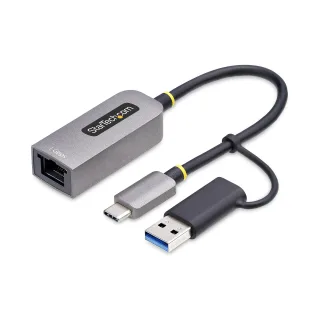 Startech USB-C to Ethernet Adapter w/USB-A Adapter, Realtek RTL8153B - Network adapter - USB-C 3.2 Gen 1 - Gigabit Ethernet - space grey