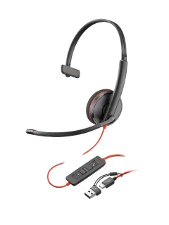 HP Poly Blackwire 3220 - Blackwire 3200 Series - headset - on-ear - wired - USB-C - black - Skype Certified, Cisco Jabber Certified, Avaya Certified, UC certified