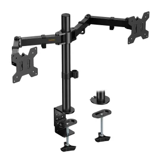VonHaus Dual Monitor Stand for 13-32 Inch Screens, Twin Monitor Mount with Desk Clamp, Height Adjustable, Easy Assemble Stand with Full Tilt, Rotation & Swivel Arms, VESA 75x75 & 100x100mm