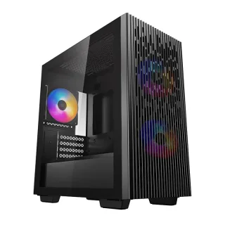 DeepCool MATREXX 40 3FS Case, Gaming, Black, Micro Tower, 1 x USB 3.0 / 1 x USB 2.0, Tempered Glass Side Window Panel, Mesh Front Panel for Optimized Airflow, Tri-Colour LED Fans, Micro ATX, Mini-ITX