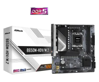 ASRock B650M-HDV/M.2 AMD AM5 Socket Motherboard, Micro-ATX, 2x DDR5 Slots, 2x M.2 Sockets, Fitted I/O Shield, 2.5GbE LAN, 1x DisplayPort / 1x HDMI Port