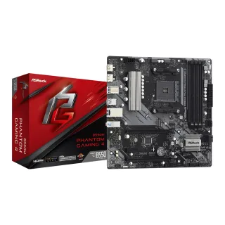 ASRock B550M Phantom Gaming 4 AMD AM4 Socket Motherboard, Micro-ATX, 4x DDR4 Slots, 2x M.2 Sockets, GbE LAN, 1x DisplayPort / 1x HDMI Port