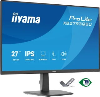 iiyama ProLite XB2793QSU-B1 - LED monitor - 27" - 2560 x 1440 QHD @ 75 Hz - IPS - 350 cd/m² - 1000:1 - 1 ms - HDMI, DisplayPort - speakers - black, matte
