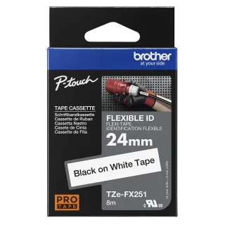 Brother TZe-FX251 - Adhesive - black on white - Roll (2.4 cm x 8 m) 1 cassette(s) flexible ID tape - for Brother PT-D600, P-Touch PT-2430, 3600, 7600, 9800, D610, D800, E500, E550, H500, P750