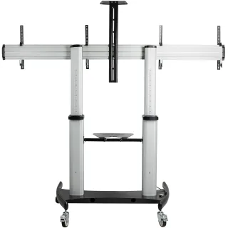 Startech Dual TV Cart for 37-60in VESA TVs up to 110lb (50kg) each, Height Adjustable TV Mount, Mobile Display Cart w/ Webcam & Equipment Shelves, Lockable Casters, TV Cart on Wheels - Rolling TV Stand (STNDMTVDUO) - Cart - for 2 curved / flat panels - aluminium, steel - screen size: 37"-60