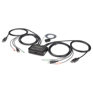 Startech 2 Port DisplayPort KVM Switch, 4K 60Hz, Compact Dual Port UHD DP 1.2 USB Desktop KVM Switch w/ Integrated 4ft Cables & Audio, Bus Powered & Remote Switching, MacBook ThinkPad - 4K KVM Switch w/ Audio (SV211DPUA4K) - KVM / audio switch - 2 x KVM / audio - desktop