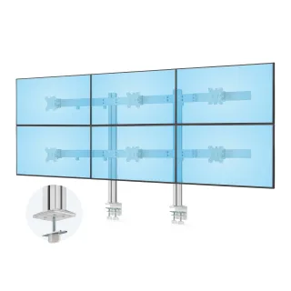 Startech Six-Monitor Desk Mount w/ Crossbar, Up To 32" Screens/17.6lb - Mounting kit - for 6 LCD displays - column, dual - plastic, steel - white - screen size: 17"-32" - desk-mountable