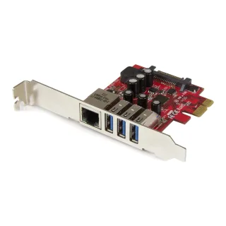 Startech 3 Port PCI Express USB 3.0 Card + Gigabit Ethernet - Fits Standard & Low-Profile PCs - UASP Supported - Optional SATA Power (PEXUSB3S3GE)