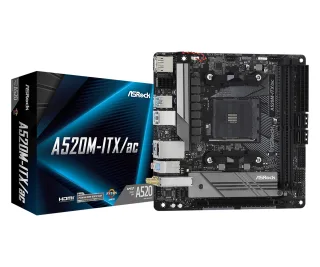 ASRock A520M-ITX/ac AMD AM4 Socket Motherboard, Mini-ITX, 2x DDR4 Slots, 1x M.2 Socket, GbE LAN, Wi-Fi 5, 1x DisplayPort / 1x HDMI Port