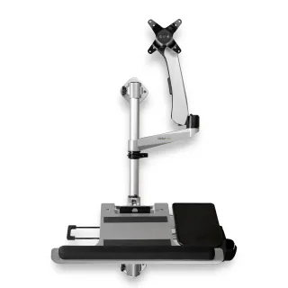 Startech Wall Mount Workstation, Articulating Standing Desk w/ Ergonomic Height Adjustable Monitor Arm & Padded Keyboard Tray, 34" VESA Display, Foldable Wall Mounted Sit Stand Desk - Foldable Standing Desk (WALLSTSI1)
