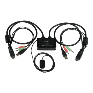 Startech 2 Port USB HDMI Cable KVM Switch with Audio and Remote Switch - USB Powered KVM with HDMI - Dual Port HDMI KVM Switch (SV211HDUA) - KVM / audio switch - 2 x KVM / audio - 1 local user - desktop