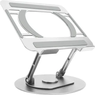 Laptop turntable desk stand - lifts laptop up to 150 mm above desk - suits any size laptops - set laptop on any angle - anodized cnc aluminium alloy construction - silicon anti skid pads protect laptop and table - silver