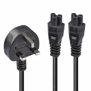 Lindy 30428 2.5M Y Mains Power Cbl UK 3 Pin Plug to 2 X Iec C5