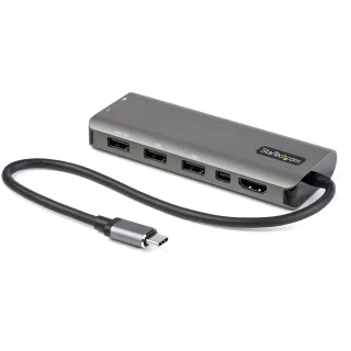 Startech USB C Multiport Adapter, USB-C to HDMI or Mini DisplayPort 4K 60Hz, 100W Power Delivery Pass-Through, 4-Port 10Gbps USB Hub, USB Type-C Mini Dock, 12"/30cm Long Attached Cable - Works w/ Thunderbolt 3 (DKT31CMDPHPD) - Docking station - USB-C / Thunderbolt 3 - HDMI, Mini DP