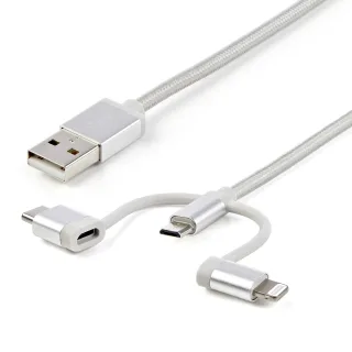 StarTech USB Multi Charging Cable - 3.3 ft / 1m - Lightning / USB-C / Micro-USB - Braided - MFi Certified - USB 2.0 - 3 in 1 Charging (LTCUB1MGR)