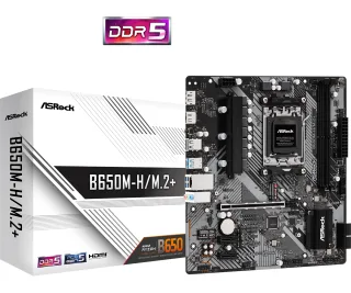 ASRock B650M-H/M.2+ AMD AM5 Socket Motherboard, Micro-ATX, 2x DDR5 Slots, 2x M.2 Sockets, GbE LAN, 1x DisplayPort / 1x HDMI Port