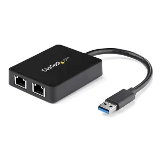 Startech USB 3.0 to Dual Port Gigabit Ethernet Adapter w/ USB Port - 10/100/100 - USB Gigabit LAN Network NIC Adapter (USB32000SPT)