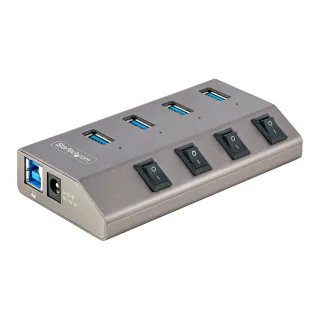 Startech 4-Port Self-Powered USB-C Hub with Individual On/Off Switches, USB 3.0 5Gbps Expansion Hub w/Power Supply, Desktop/Laptop USB-C to USB-A Hub, 4x BC 1.2 (1.5A), USB Type C Hub - USB-C/A Host Cables (5G4AIBS-USB-HUB-EU)