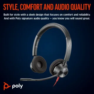 HP Poly Blackwire 3320 - Blackwire 3300 series - headset - on-ear - wired - USB-C - black - UC certified