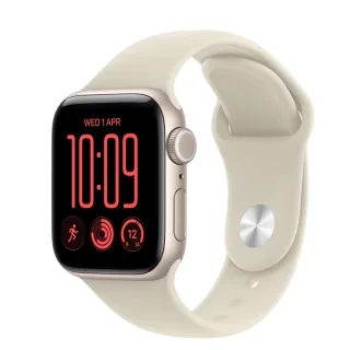 Apple Watch SE 3 (GPS + Cellular) - 40 mm - starlight aluminium - smart watch with sport band - rubber - sand - band size: S/M - 64 GB - Wi-Fi 4, Bluetooth, LTE - 5G - 26.4 g