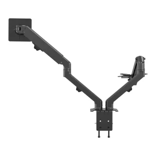 Monitor desk arm mount - fits two displays 17 to 27" with VESA sizes 75 x 75 or 100 x 100 - quick clamp or grommet to desk - rotate display - spring assisted weight balancing system - max between screen centres 630 mm - swl 7 kg per screen - matt black