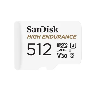 SanDisk High Endurance - Flash memory card (microSDXC to SD adapter included) - 512 GB - Video Class V30 / UHS-I U3 / Class10 - microSDXC UHS-I
