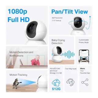 TP-Link Tapo C200P2 Pan/Tilt Home Security WiFi Camera, 2-Pack