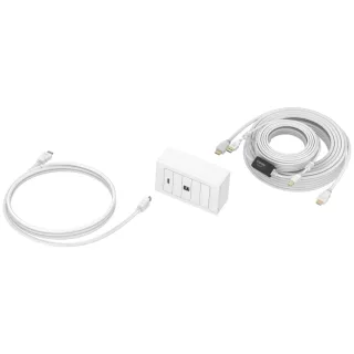 10 m Modular AV faceplate and cable package - 4k at 60 hz - simple pack for installing touch panel display or projector - includes UK double-gang backbox and double-gang surround that accommodates five modules - modules included: 1 x HDMI module, 1 x USB B (3.0 with b on front , a on rear) module - input patch cable included: 1 x 3 m HDMI 8k cable (26 awg) - output cables included: 1 x 10 m HDMI 8k cable (26 awg), 1 x 10 m USB cable with inline booster - all cables and faceplate white