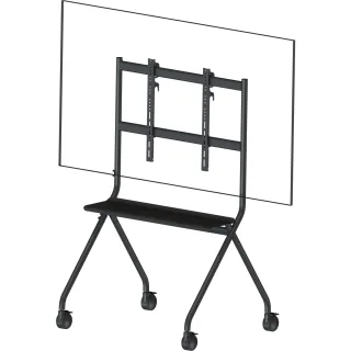 Display floor stand trolley - cart fits display 55 to 100" with VESA sizes up to 900 x 600 - make any teams or zoom setup portable - generous 240 x 250 mm laptop or video conference equipment shelf - swl 100 kg - 100 mm locking castors - black