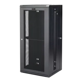 Startech 26U 19" Wall Mount Network Cabinet, 16" Deep Hinged Locking IT Network Switch Depth Enclosure, Assembled Vented Computer Equipment Data Rack with Shelf & Flexible Side Panels - 26U Vented Cabinet (RK2620WALHM) - Rack enclosure cabinet - wall mountable - black - 26U