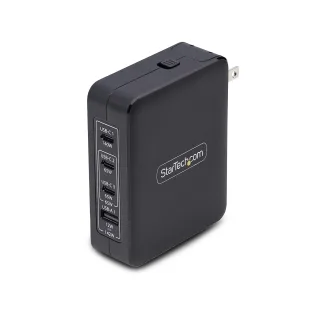 Startech 140W USB-C Wall Charger, USB-C/USB-A, PD GaN Power Adapter - Power adapter - GaN technology - 140 watt - 5 A - Power Delivery 3.1 - 4 output connectors (USB, 3 x USB-C) - black