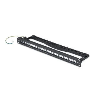 Startech - Blank keystone patch panel - with cable management bar, for RJ45 - wall mountable, rack mountable - CAT 6a/8 - STP/UTP - black - 1U - 19" - 24 ports - TAA Compliant