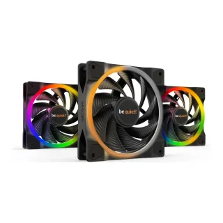 be quiet! Light Wings PWM High Speed Addressable RGB Fan Pack, 120mm, 2500RPM, 4-Pin PWM Fan & 3-Pin ARGB Connectors, Black Frame, Black Blades, ARGB Lighting on Front & Rear, Addressable RGB Hub Included