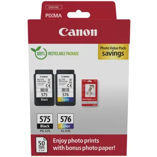 Canon PG-575/CL-576 Photo Paper Value Pack - 2-pack - black, colour (cyan, magenta, yellow) - original - hanging box - ink cartridge / paper kit