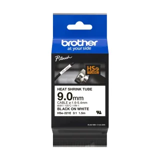 Brother HSe-221E - Black on white - Roll (0.9 cm x 1.5 m) 1 cassette(s) hanging box - heat shrink tube tape - for P-Touch PT-D800W, PT-E550WVP
