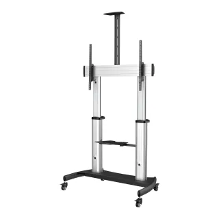 Startech Mobile TV Stand, Heavy Duty TV Cart for 60-100" Display (100kg/220lb), Height Adjustable Rolling Flat Screen Floor Standing on Wheels, Universal Television Mount w/Shelves - W/ 2 equipment shelves - Cart - for flat panel - aluminium, steel - black, silver - screen size: 60"-100