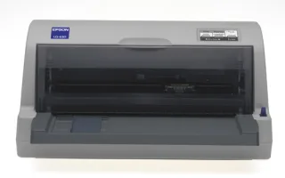 Epson LQ-630 Dot matrix flat-bed printer, 24 pins, 80 column, original + 4 copies, 300 cps HSD (10 cpi), Epson ESC/P2 - IBM PPDS emulation, 14 fonts, 8 Barcode fonts, 2 paper paths, single and continous sheet, paper park, Parallel and USB I/F