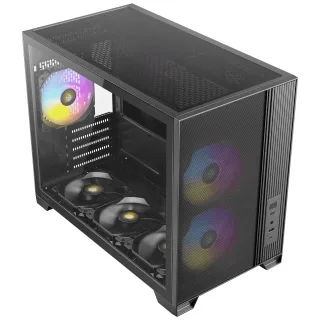 Antec FLUX M Mini Tower Gaming Case, 1 x USB Type-C / 1 x USB 3.0, Tempered Glass Side Window Panel, Vertical Airflow Design, 3 x Pre-Installed RGB LED Fans & 3 PWM Reverse Fans, Micro-ATX, ITX Compatible