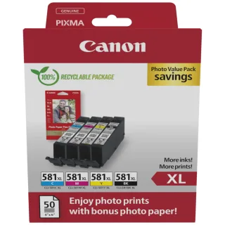 Canon CLI-581XL C/M/Y/BK Photo Value Pack - 4-pack - 8.3 ml - XL - black, yellow, cyan, magenta - original - box - ink tank / paper kit