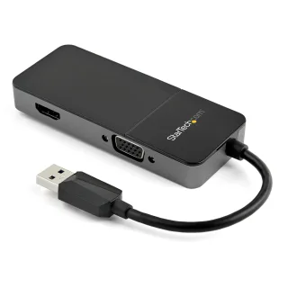 Startech USB 3.0 to HDMI and VGA Adapter, 4K/1080p USB Type-A Dual Monitor Multiport Adapter Converter, External Video Graphics Card for Multiple Screens, Multi Display USB Adapter - USB 3.0 to HDMI VGA (USB32HDVGA) - Adapter - USB Type A male to HD-15 (VGA), HDMI female - black, silver