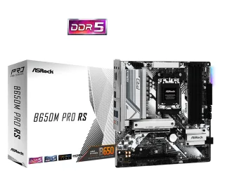 ASRock B650M Pro RS AMD AM5 Socket Motherboard, Micro-ATX, 4x DDR5 Slots, 3x M.2 Sockets, Fitted I/O Shield, 2.5GbE LAN, 1x DisplayPort / 1x HDMI Port
