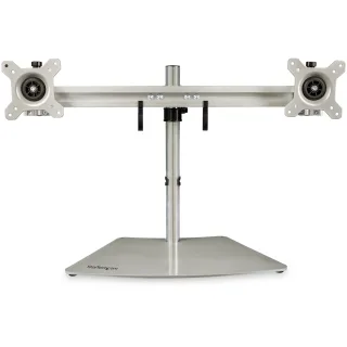 Startech Dual Monitor Stand, Ergonomic Free Standing Dual Monitor Desktop Stand for two 24" VESA Mount Displays, Synchronized Height Adjustable, Double Monitor Pole Mount, Silver - Double Monitor Holder (ARMDUOSS) - Stand - for 2 monitors - plastic, aluminium, steel - black, silver - screen size: 24" - desktop