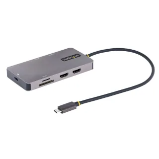 Startech USB C Multiport Adapter, Dual HDMI Video, 4K 60Hz, 2-Port 5Gbps USB-A Hub, 100W Power Delivery Charging, GbE, SD/MicroSD, USB Type-C Mini Travel Dock, 12"/30cm Cable - USB C Laptop Docking Station - Docking station - USB-C / Thunderbolt 3 / Thunderbolt 4 - 2 x HDMI - 1GbE